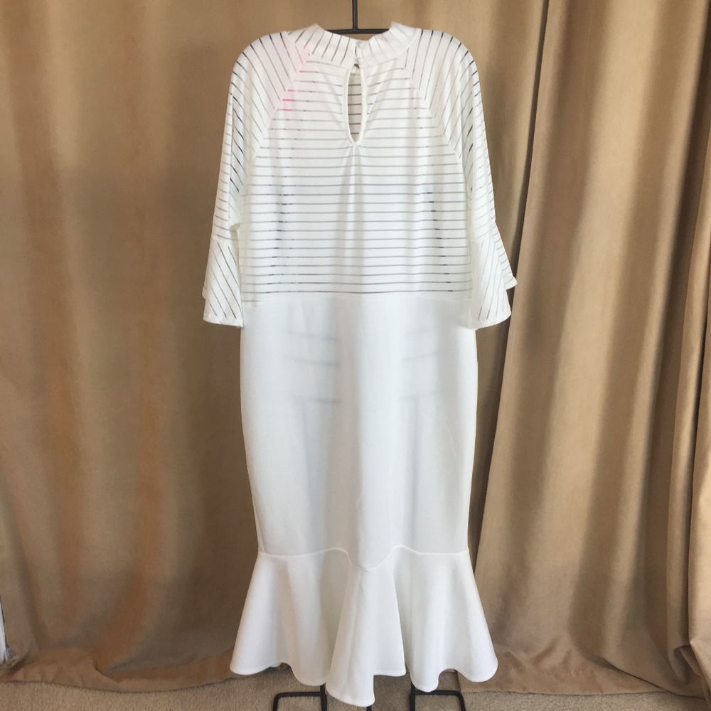 NWT Sheer Stripe Trumpet Dress w/ Bell Sleeves 3XL - Picture 14 of 16